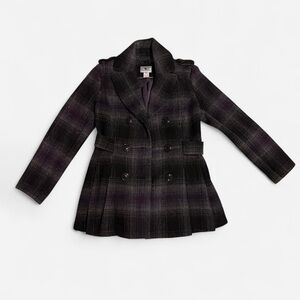 Great condition size S vintage Worthington black, grey, and purple plaid peacoat